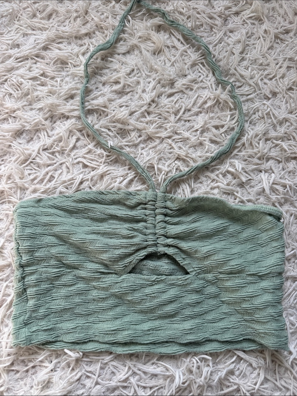 SHEIN Sage Green Textured Halter Crop Top